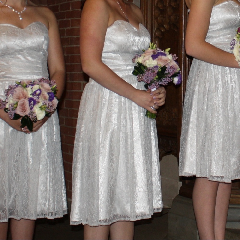 Silver lace bridesmaid dress